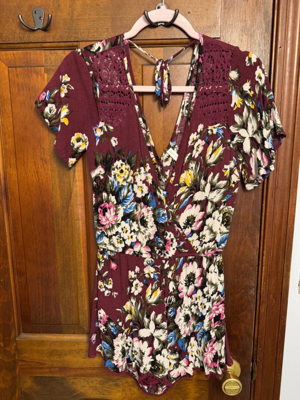 Floral Burgundy V-Neck Short Sleeve Romper